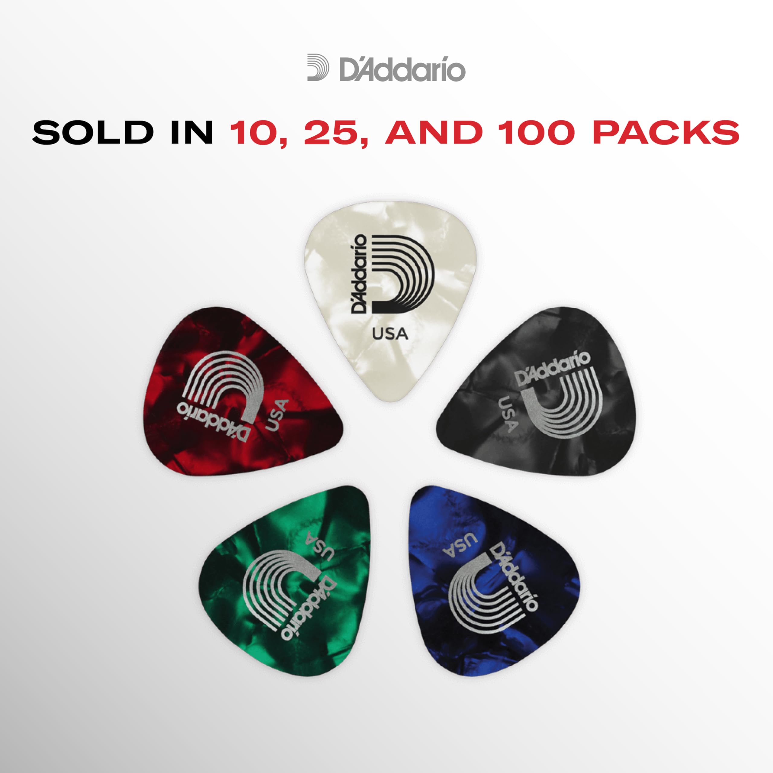 D'Addario Multi-Color Celluloid Guitar Picks, 25 pack, Light